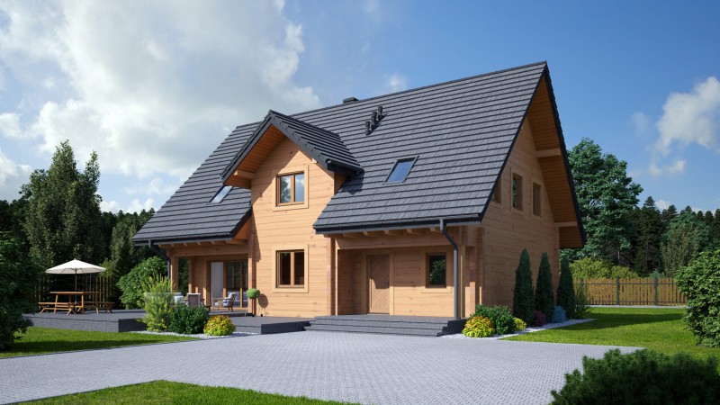 1,5-geschossiges Blockhäuser Holzhaus bauen